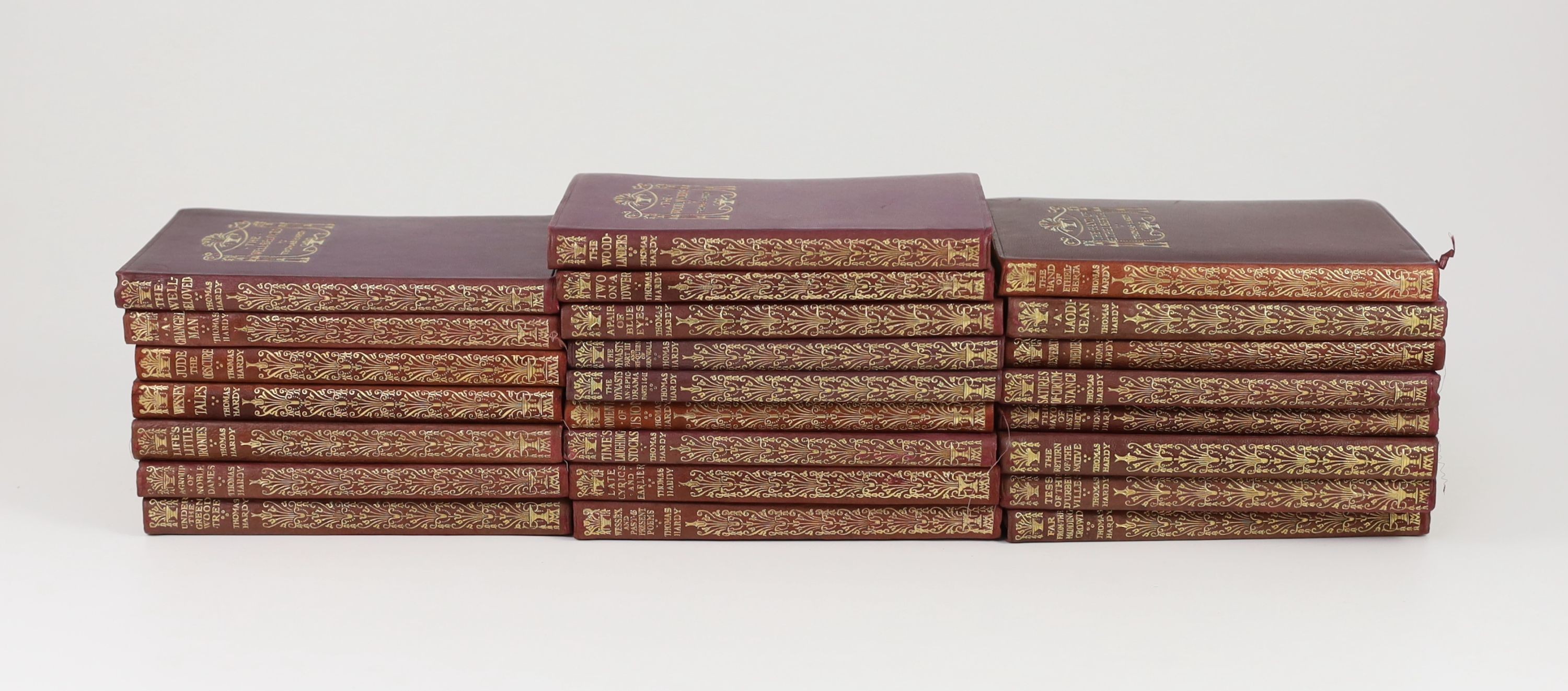 Hardy, Thomas - Macmillan's Pocket Hardy. 24 vols. (? ex26). the novels/short stories with the Wessex map; publisher's maroon limp gilt decorated calf with gilt tops, sm. 8vo. 1922 (etc.)